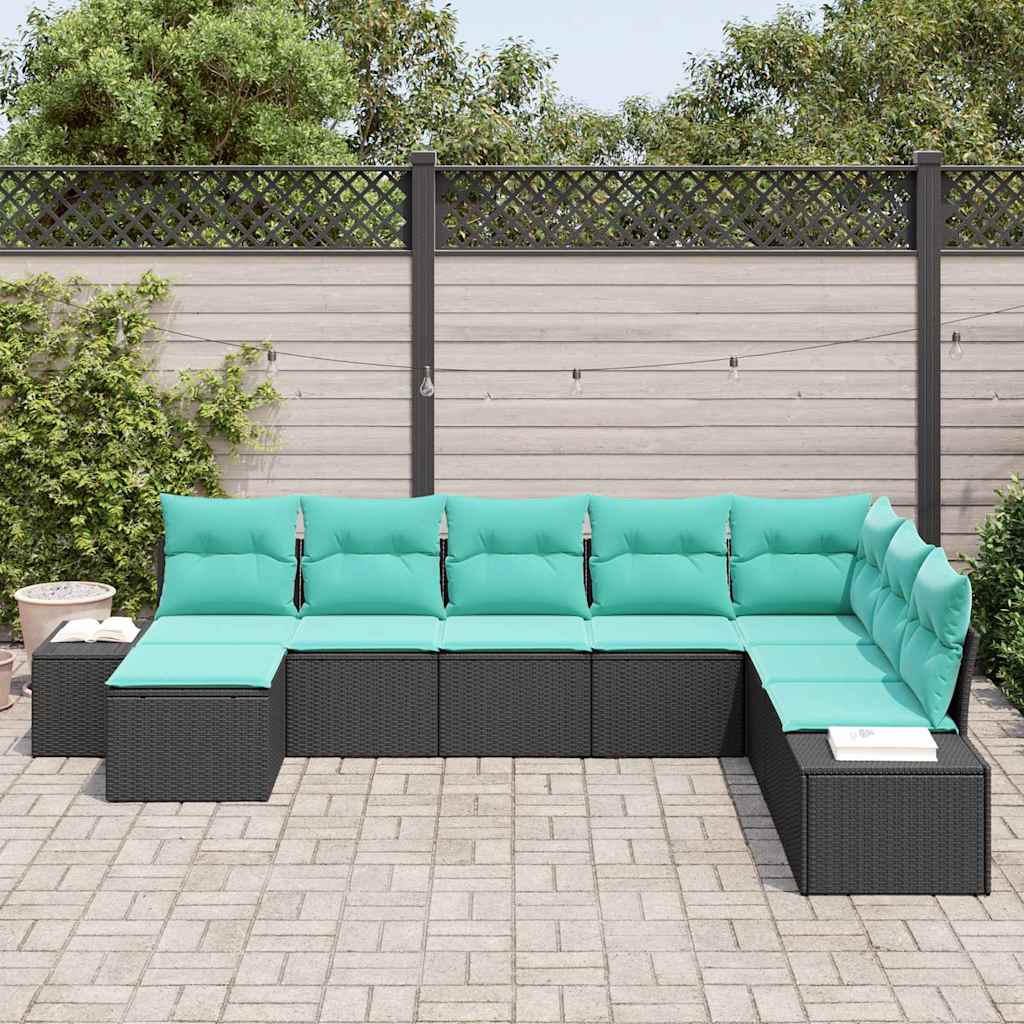 Havesofa Sæt 8 stk. Sort og turkis polyrattan