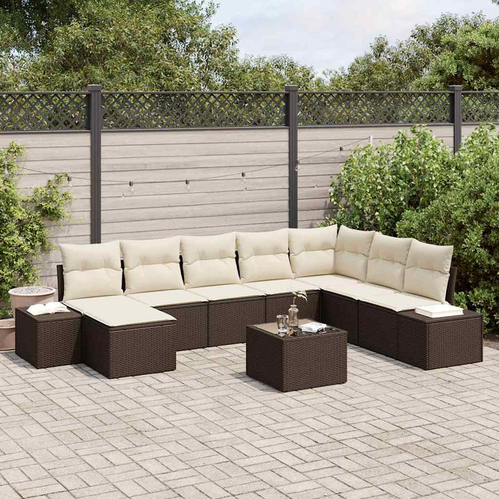 Havesofa Sæt med pude 8 pcs Brun og Creme polyrattan