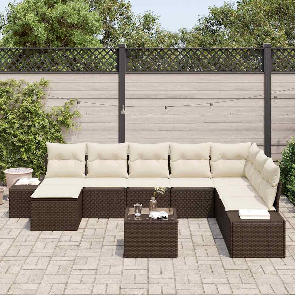 Havesofa Sæt med pude 8 pcs Brun og Creme polyrattan