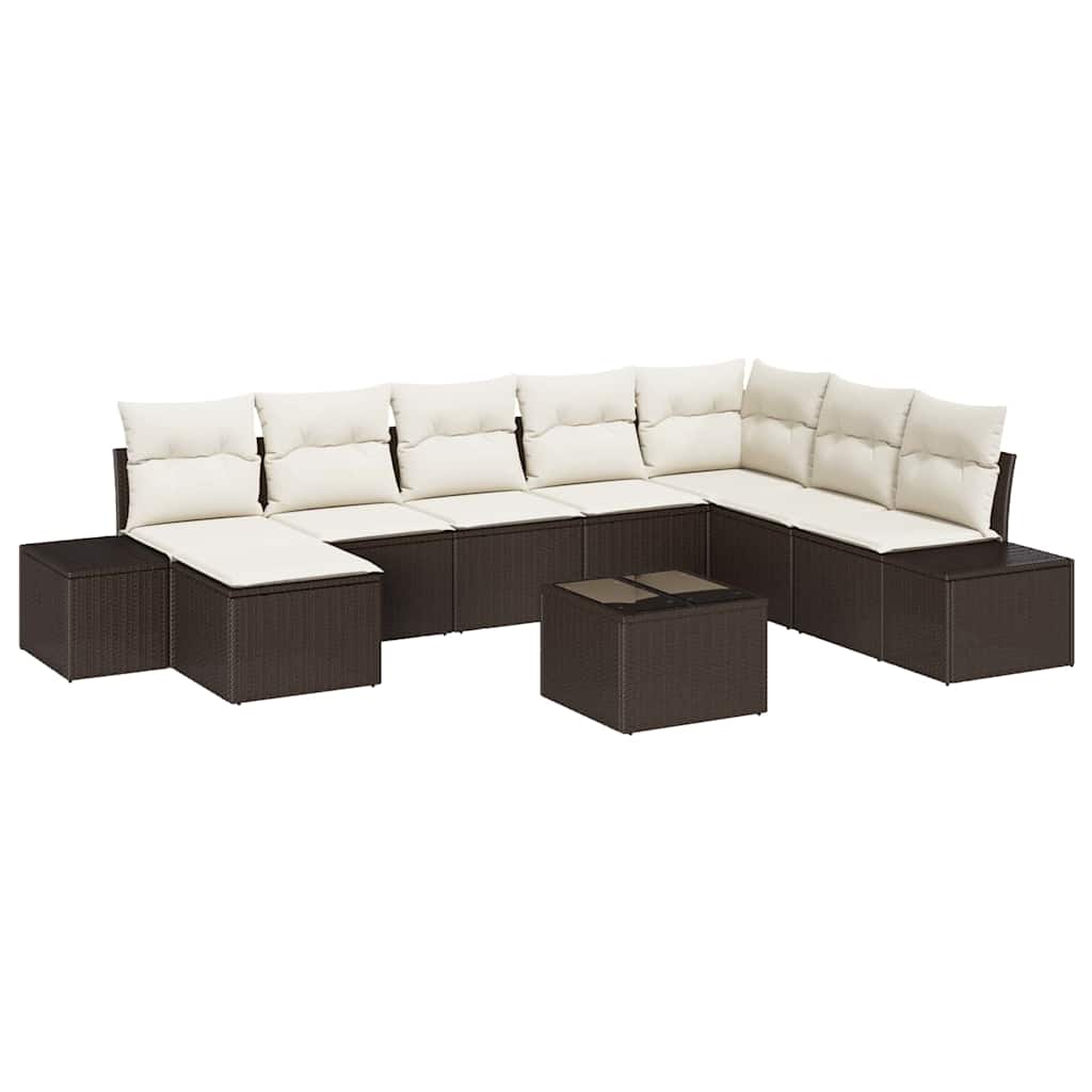 Havesofa Sæt med pude 8 pcs Brun og Creme polyrattan