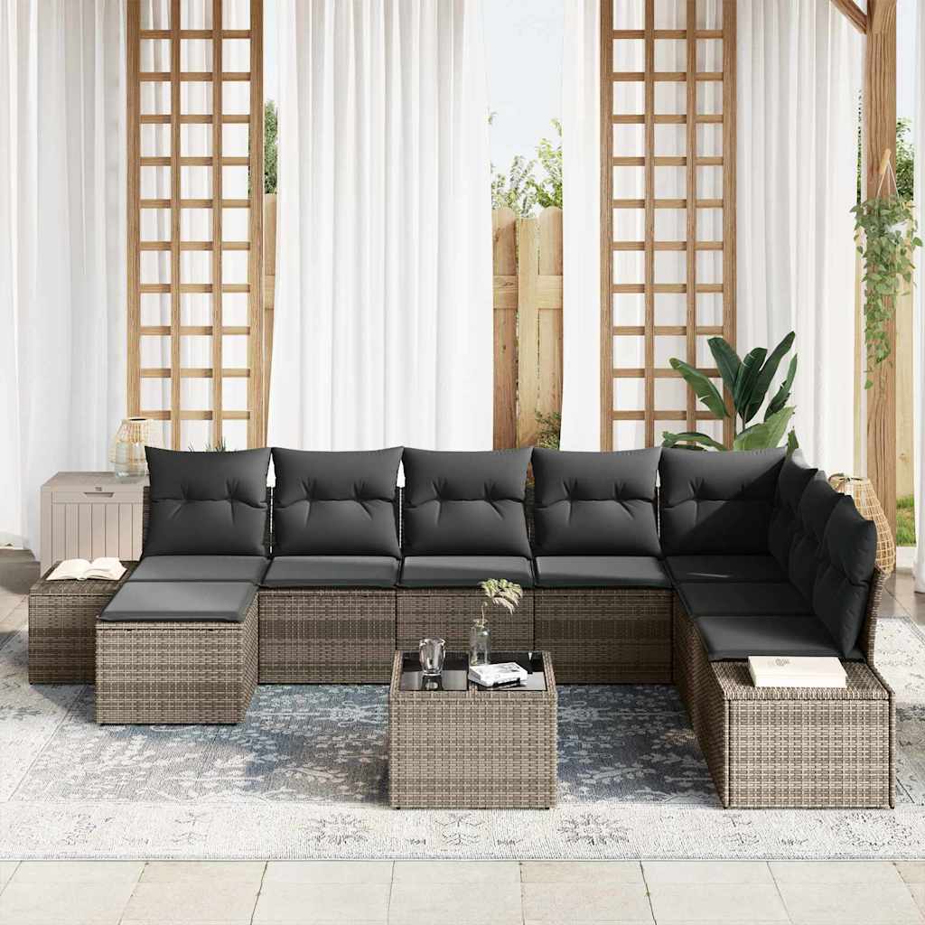 Havesofa Sæt med pude med opbevaring 8 pcs Grå polyrattan