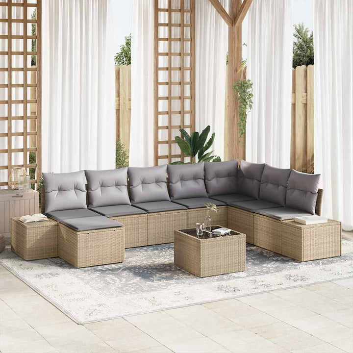 Havesofa Sæt med pude 8 pcs Beige og lys grå polyrattan