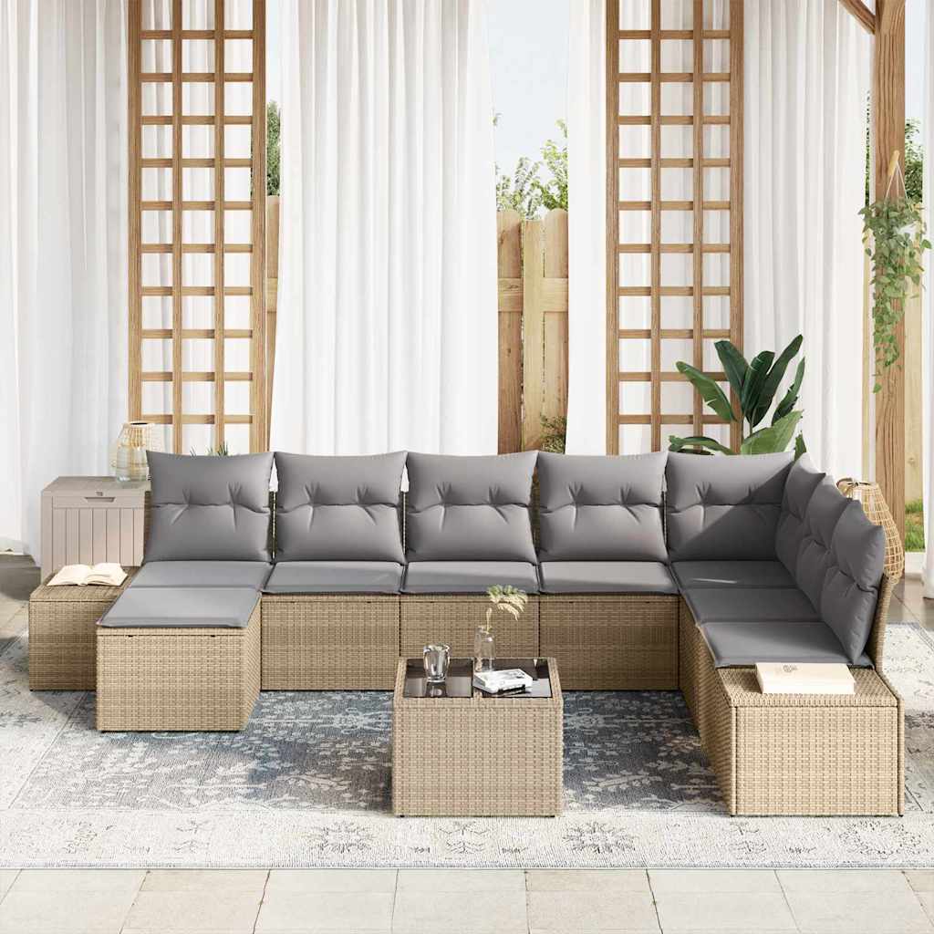 Havesofa Sæt med pude 8 pcs Beige og lys grå polyrattan