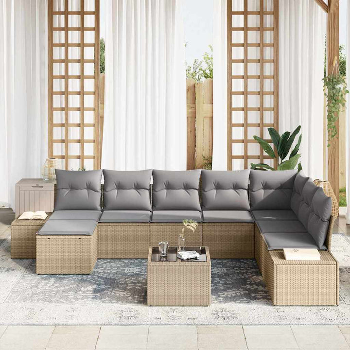 Havesofa Sæt med pude 8 pcs Beige og lys grå polyrattan