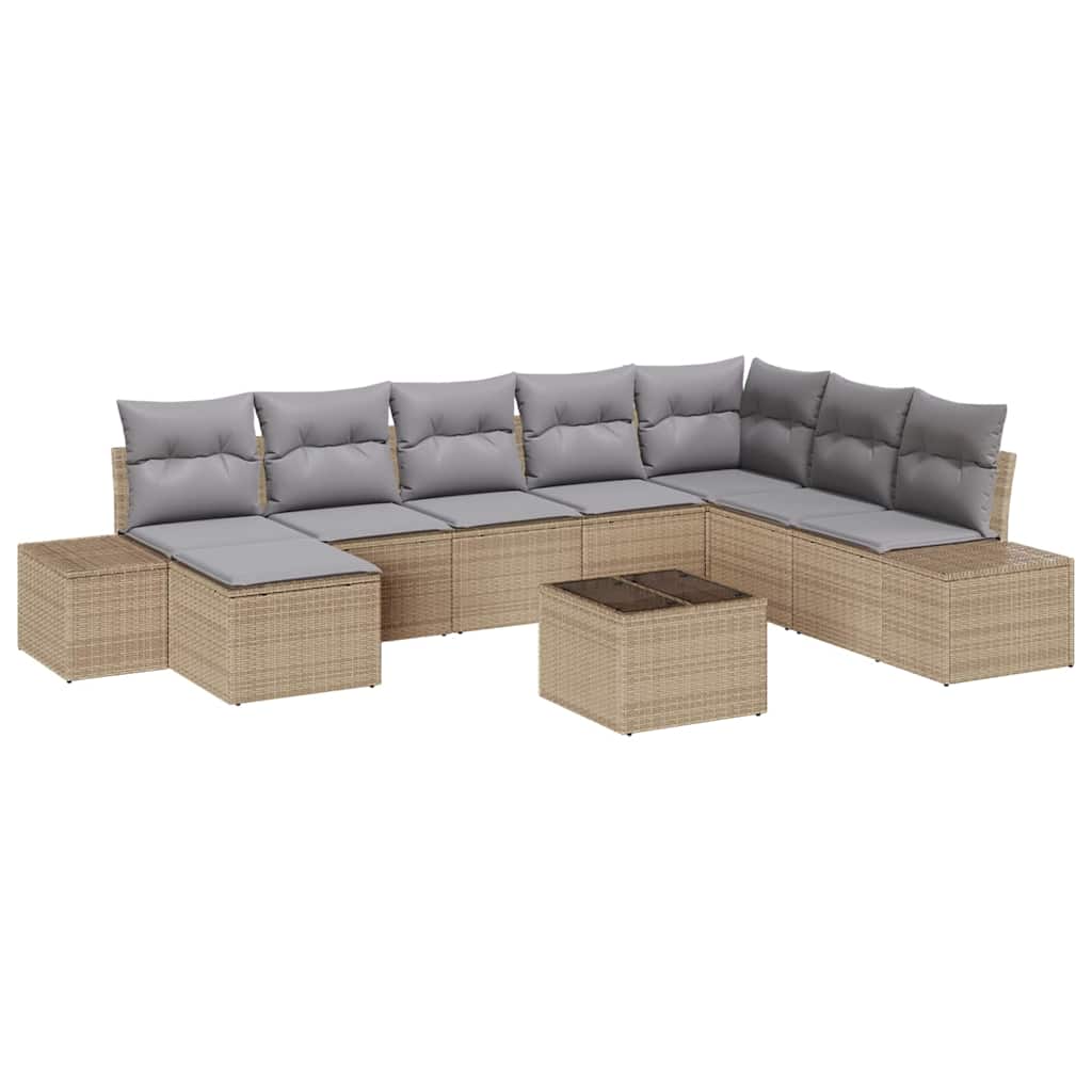 Havesofa Sæt med pude 8 pcs Beige og lys grå polyrattan