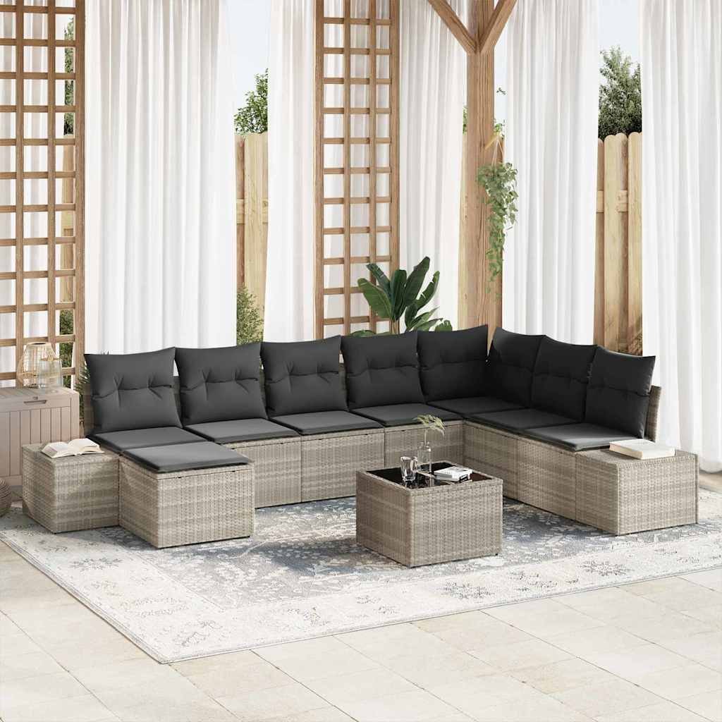 Havesofa Sæt 8 stk. Lysegrå polyrattan