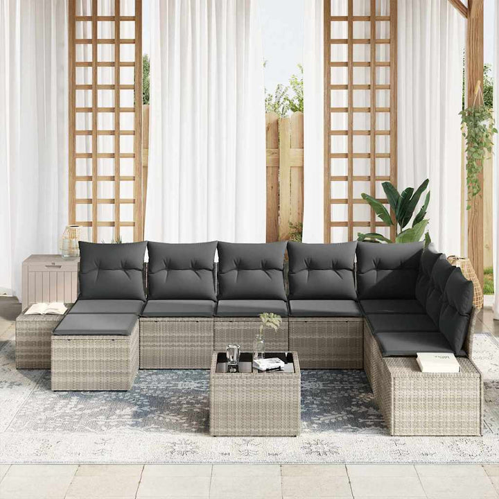 Havesofa Sæt 8 stk. Lysegrå polyrattan