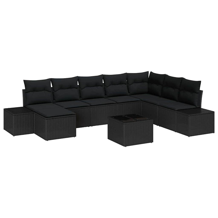 Havesofa Sæt med pude med opbevaring 8 pcs Sort polyrattan