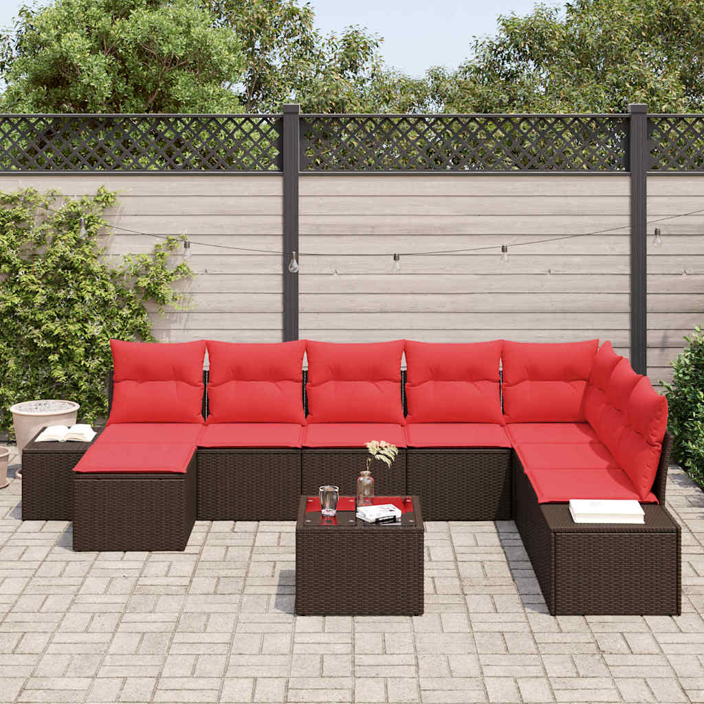 Havesofa Sæt 8 stk. Brun og Rød polyrattan