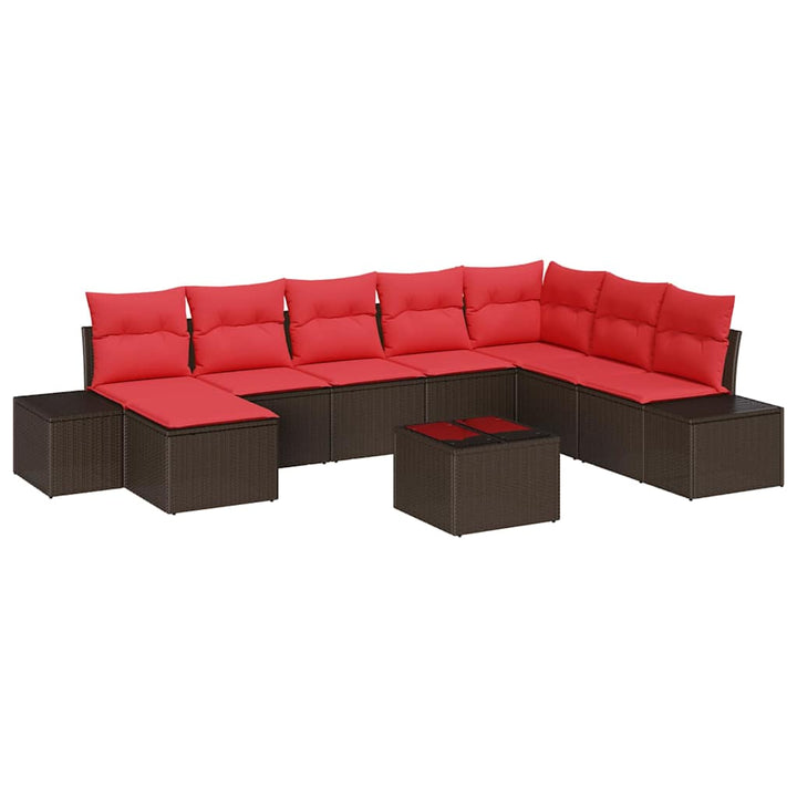 Havesofa Sæt 8 stk. Brun og Rød polyrattan
