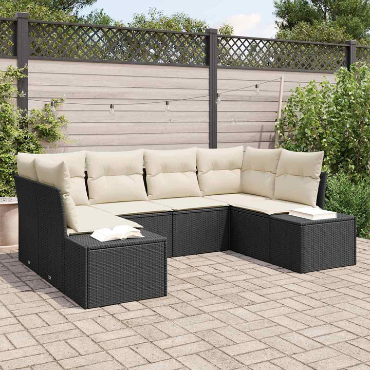 Havesofa Sæt med opbevaring 6 pcs Sort og Cream Poly rattan