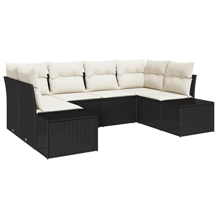 Havesofa Sæt med opbevaring 6 pcs Sort og Cream Poly rattan