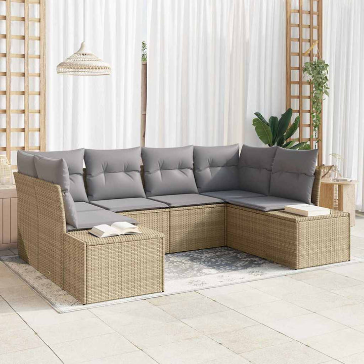 Havesofa Sæt 6 stk. 6-Antal sæder Beige og lys grå Poly rattan