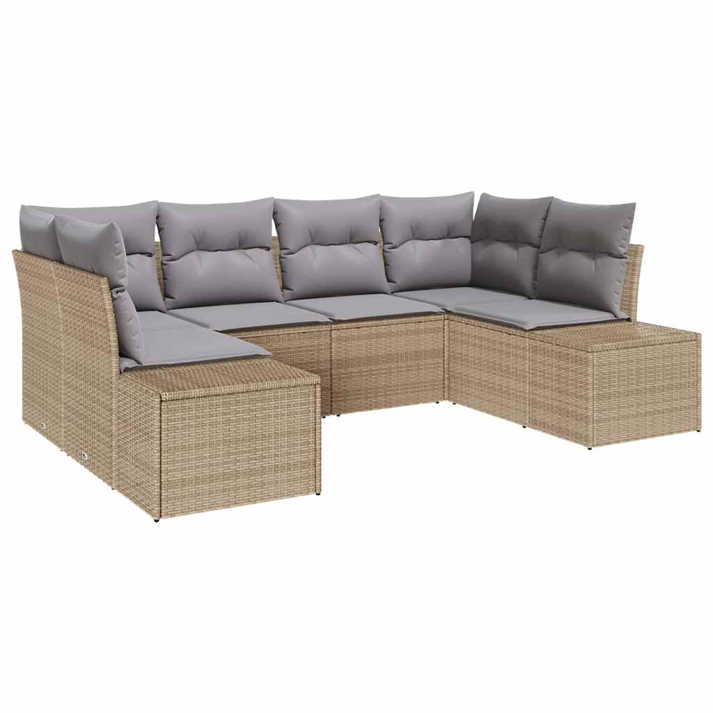 Havesofa Sæt 6 stk. 6-Antal sæder Beige og lys grå Poly rattan