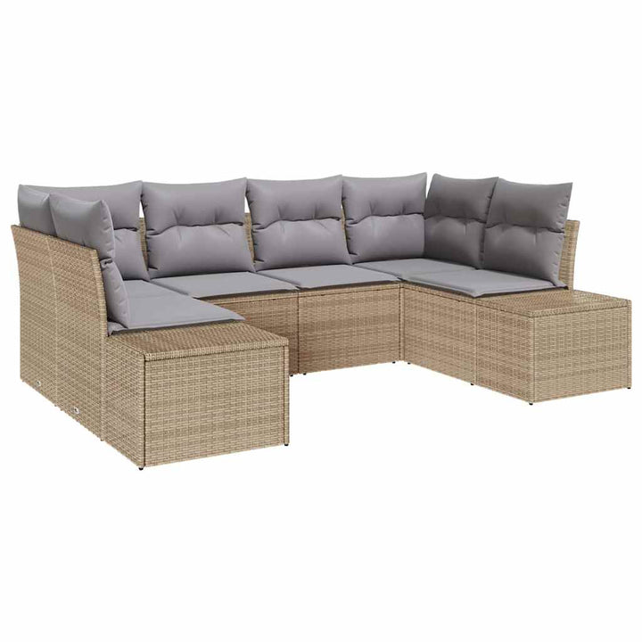 Havesofa Sæt med opbevaring 6 pcs Beige og lys grå Poly rattan