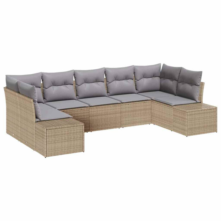 Havesofa Sæt med opbevaring 7 pcs Beige og lys grå Poly rattan