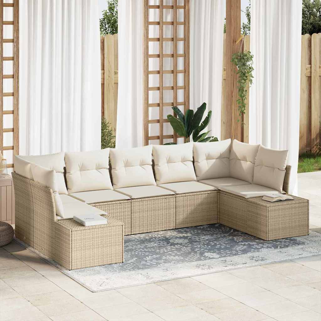Havesofa Sæt 7 stk. 7-Antal sæder Beige og creme Poly rattan