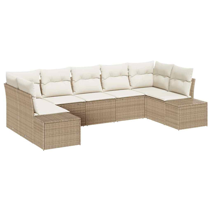 Havesofa Sæt med opbevaring 7 pcs Beige og creme Poly rattan