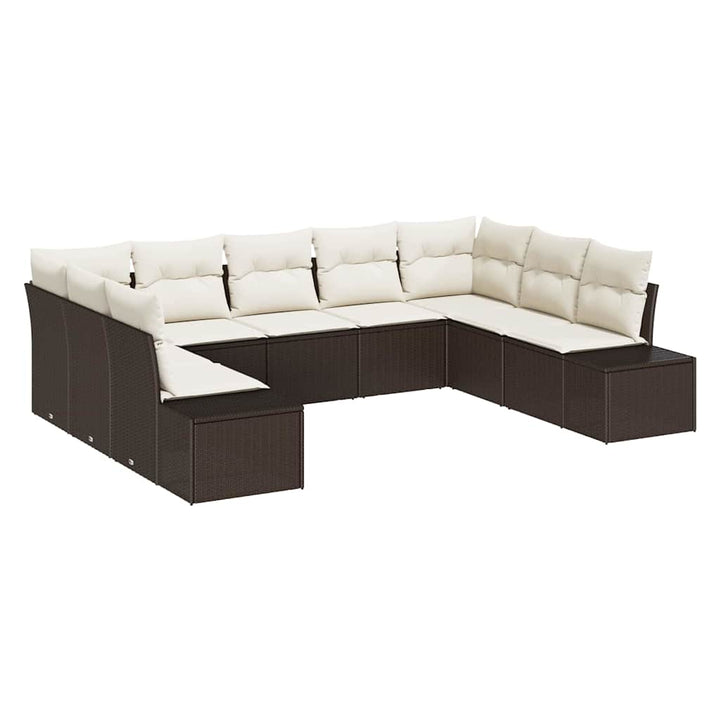 Havesofa Sæt med pude 9 pcs Brun og Creme Polyrattan