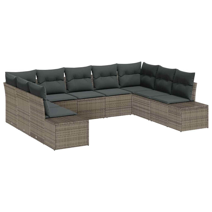 Havesofa Sæt med pude 9 pcs Grå Polyrattan