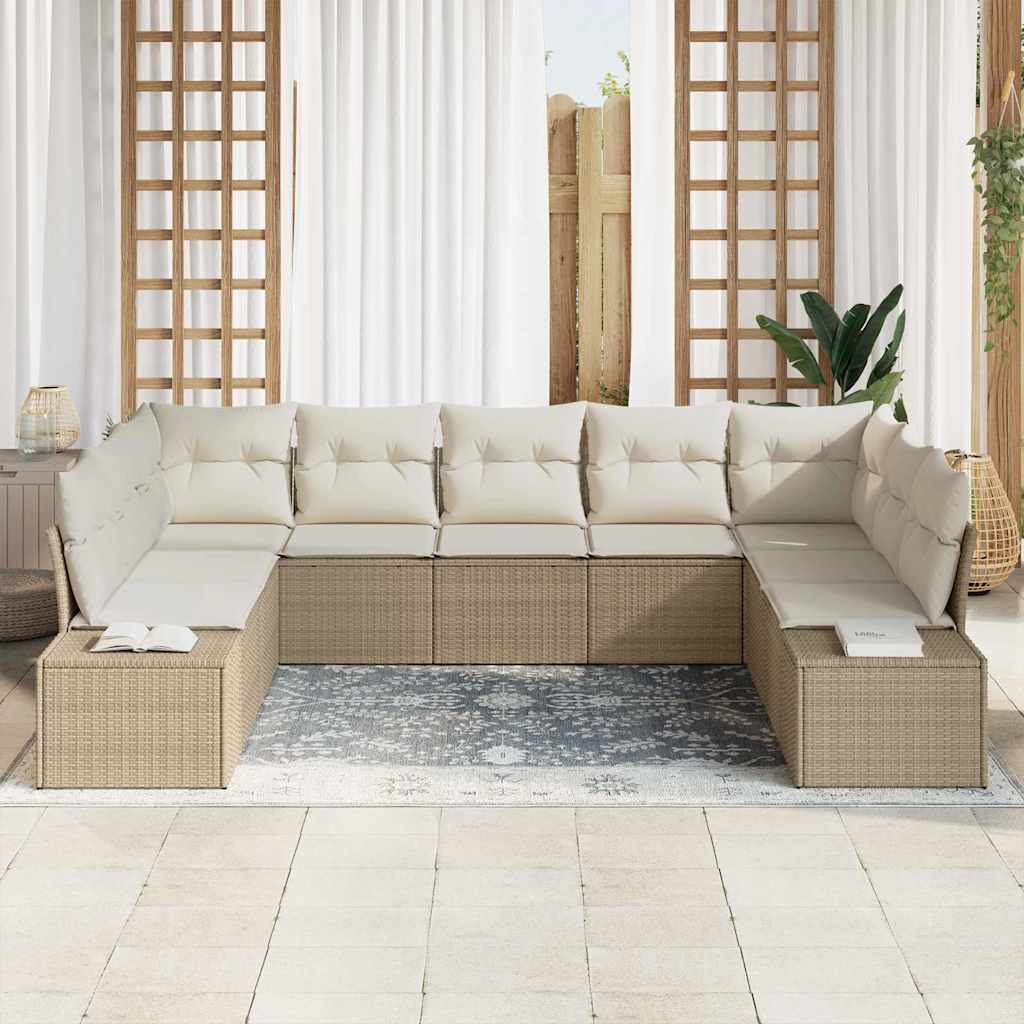 Havesofa Sæt 9 stk. 8-Antal sæder Beige og creme Polyrattan