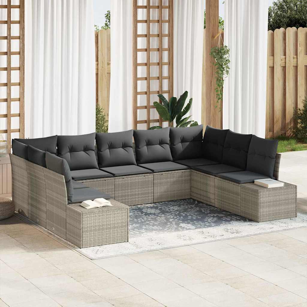 Havesofa Sæt med pude 9 pcs Lysegrå Polyrattan