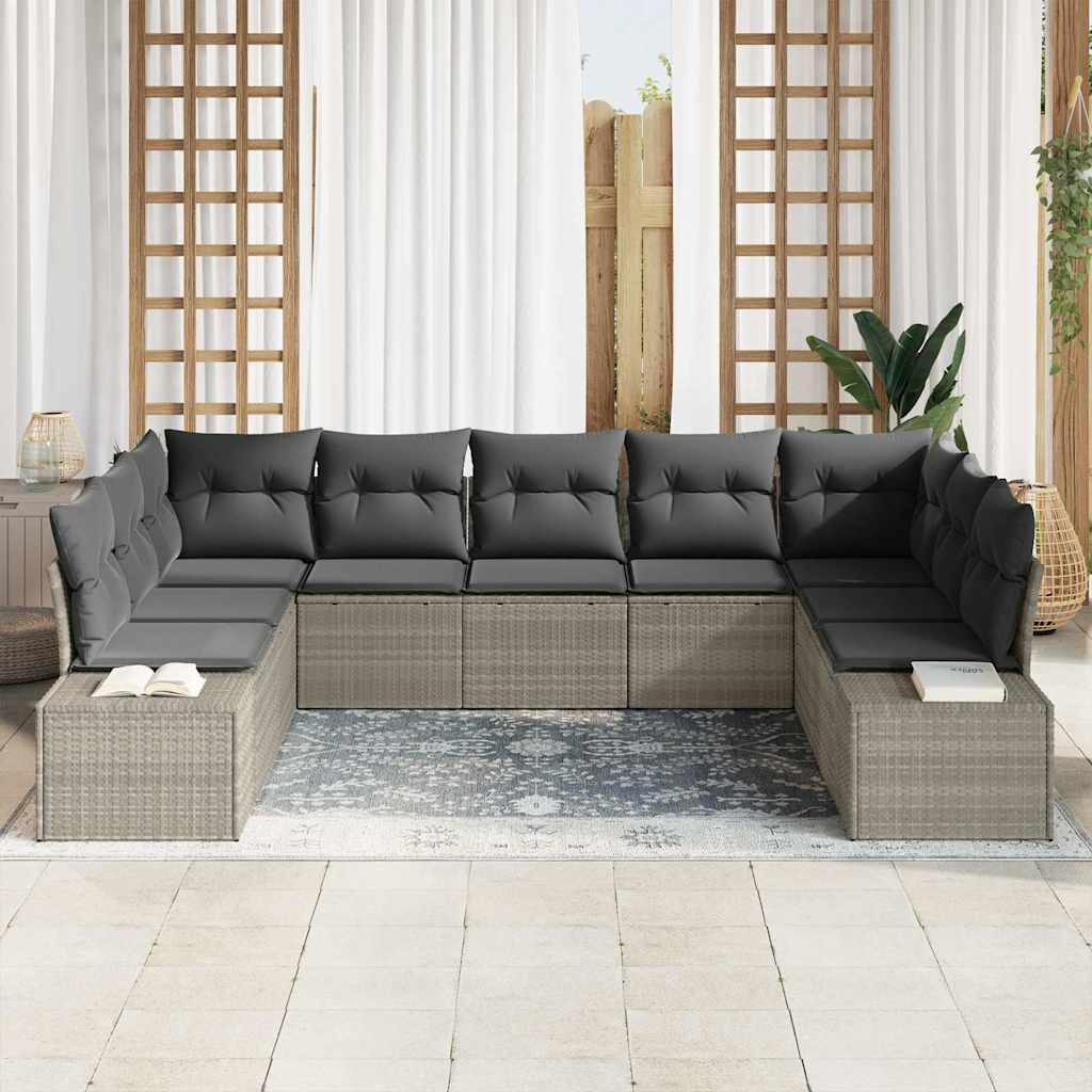 Havesofa Sæt med pude 9 pcs Lysegrå Polyrattan
