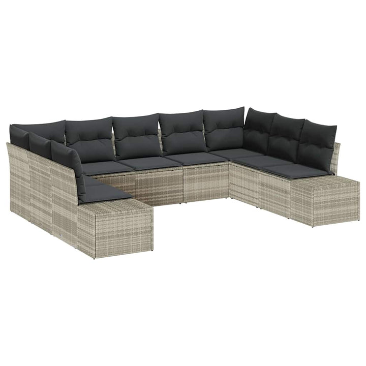 Havesofa Sæt med pude 9 pcs Lysegrå Polyrattan