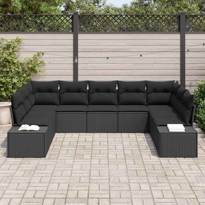 Havesofa Sæt med pude 9 pcs Sort Polyrattan