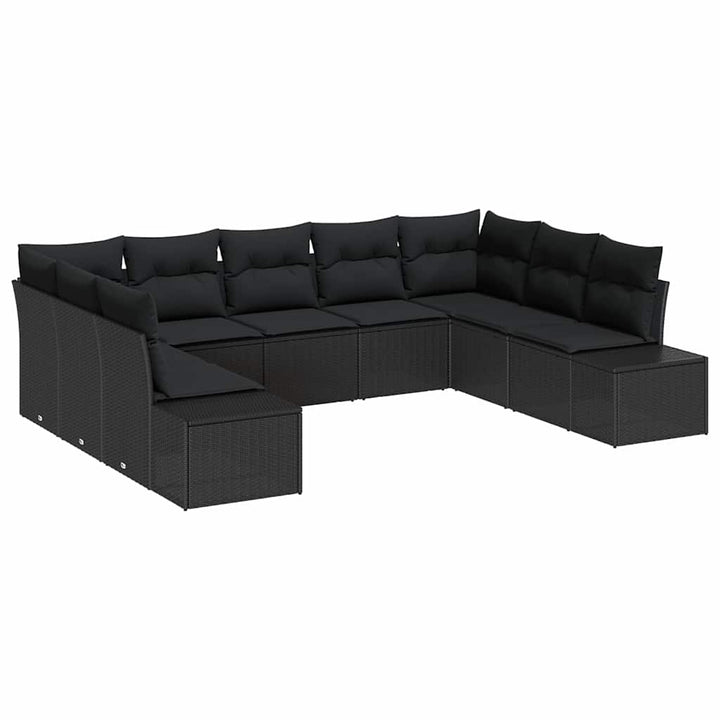 Havesofa Sæt med pude 9 pcs Sort Polyrattan