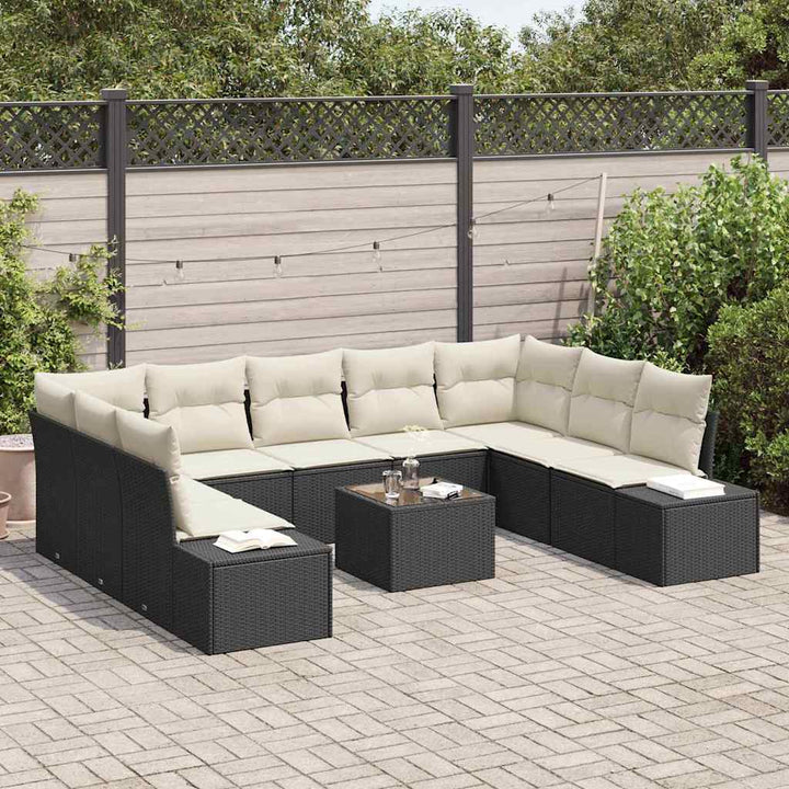 Havesofa Sæt 9 stk. 8-Antal sæder Sort og Cream Polyrattan