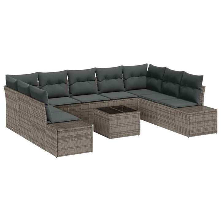 Havesofa Sæt med pude 9 pcs Grå Polyrattan