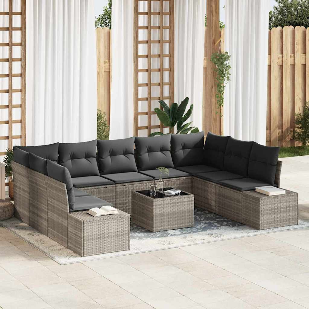 Havesofa Sæt med pude 9 pcs Lysegrå Polyrattan