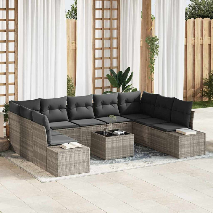 Havesofa Sæt med pude 9 pcs Lysegrå Polyrattan