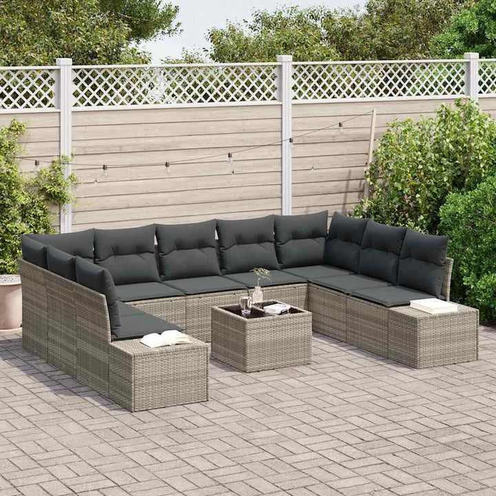 Havesofa Sæt med pude 9 pcs Lysegrå Polyrattan