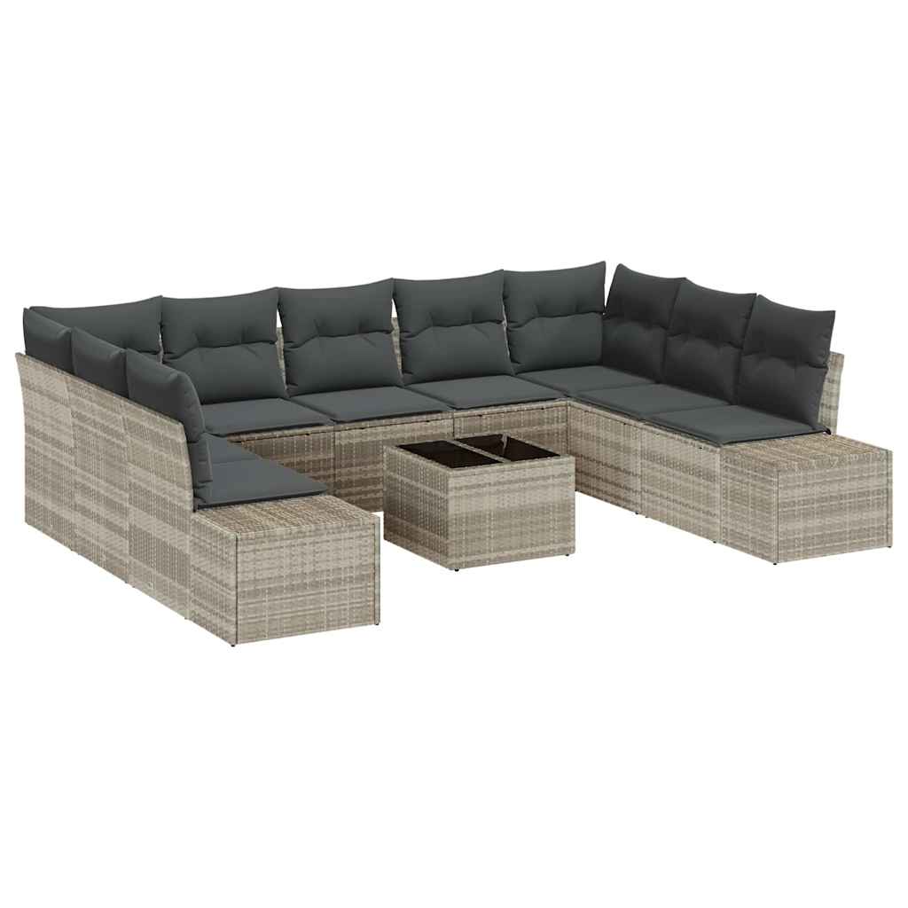 Havesofa Sæt med pude 9 pcs Lysegrå Polyrattan