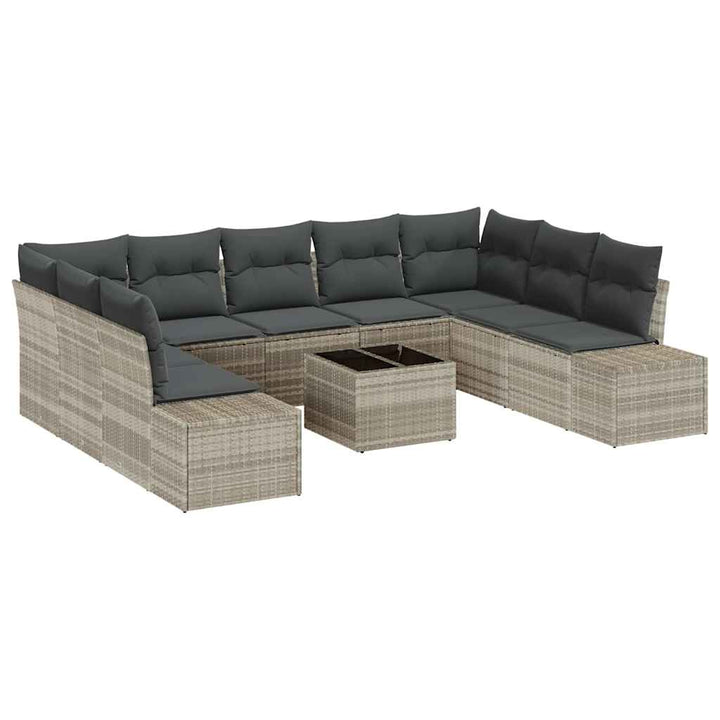 Havesofa Sæt med pude 9 pcs Lysegrå Polyrattan