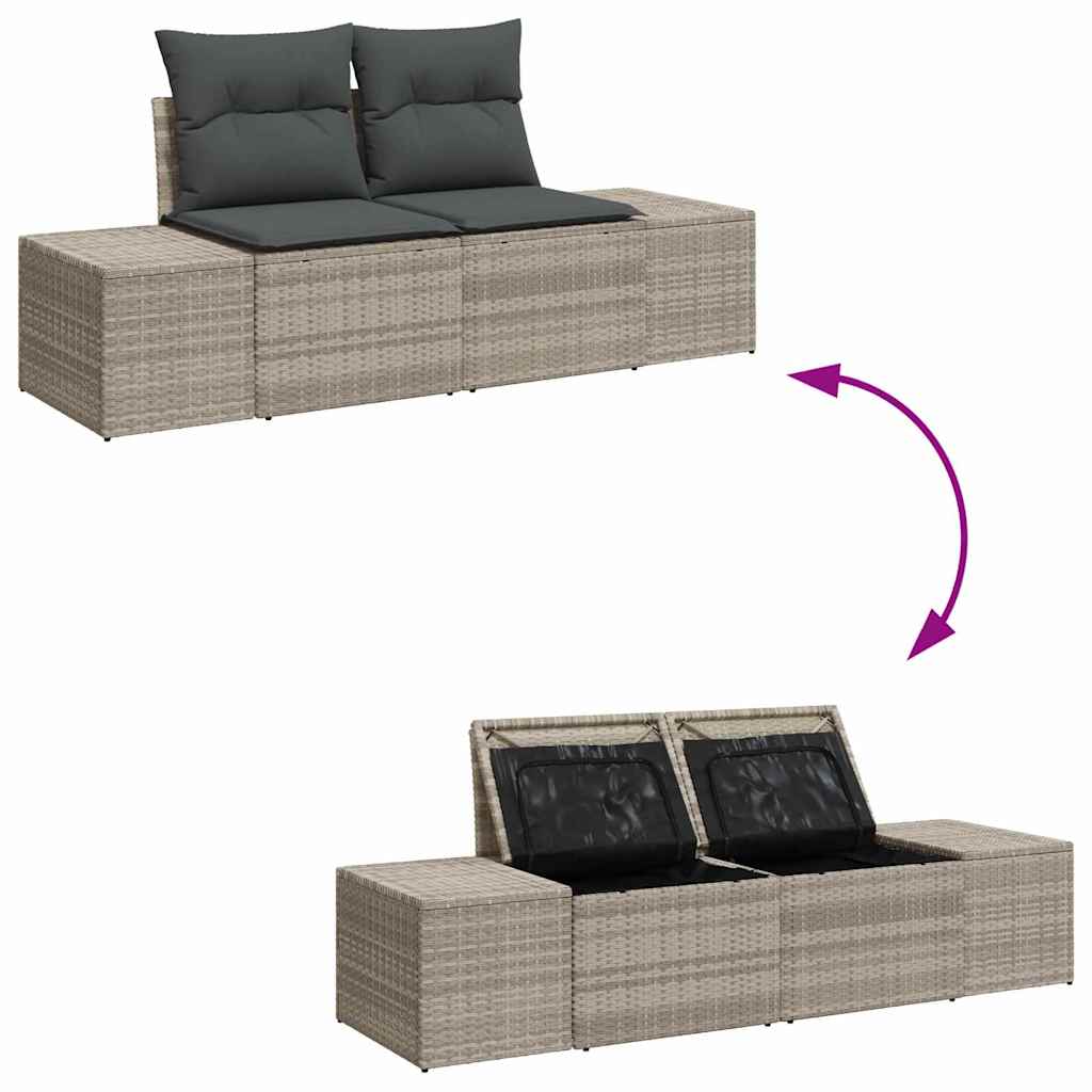 Havesofa Sæt med pude 9 pcs Lysegrå Polyrattan