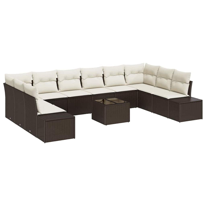 Havesofa Sæt med pude 10 pcs Brun og Creme Polyrattan