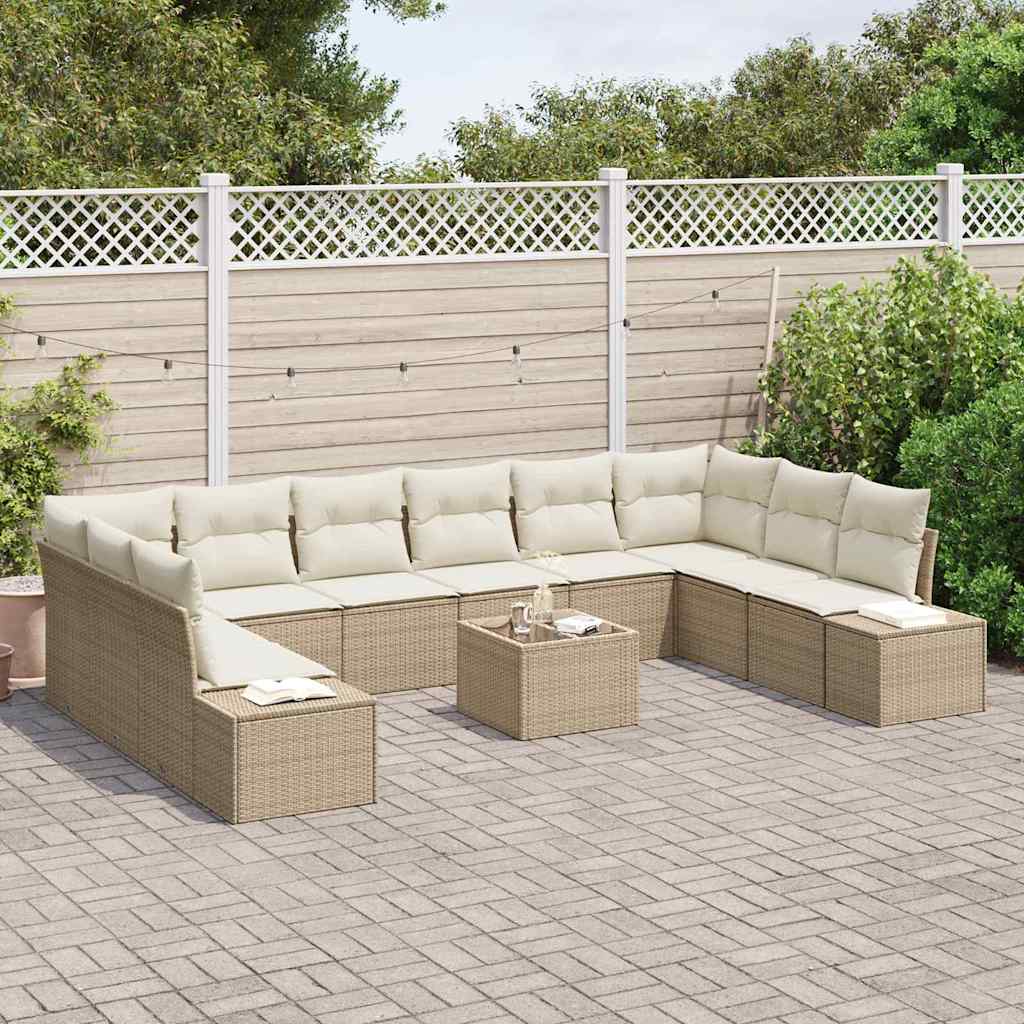 Havesofa Sæt 10 stk. 9-Antal sæder Beige og creme Polyrattan