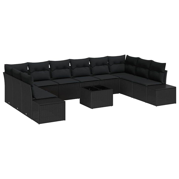 Havesofa Sæt med pude 10 pcs Sort Polyrattan