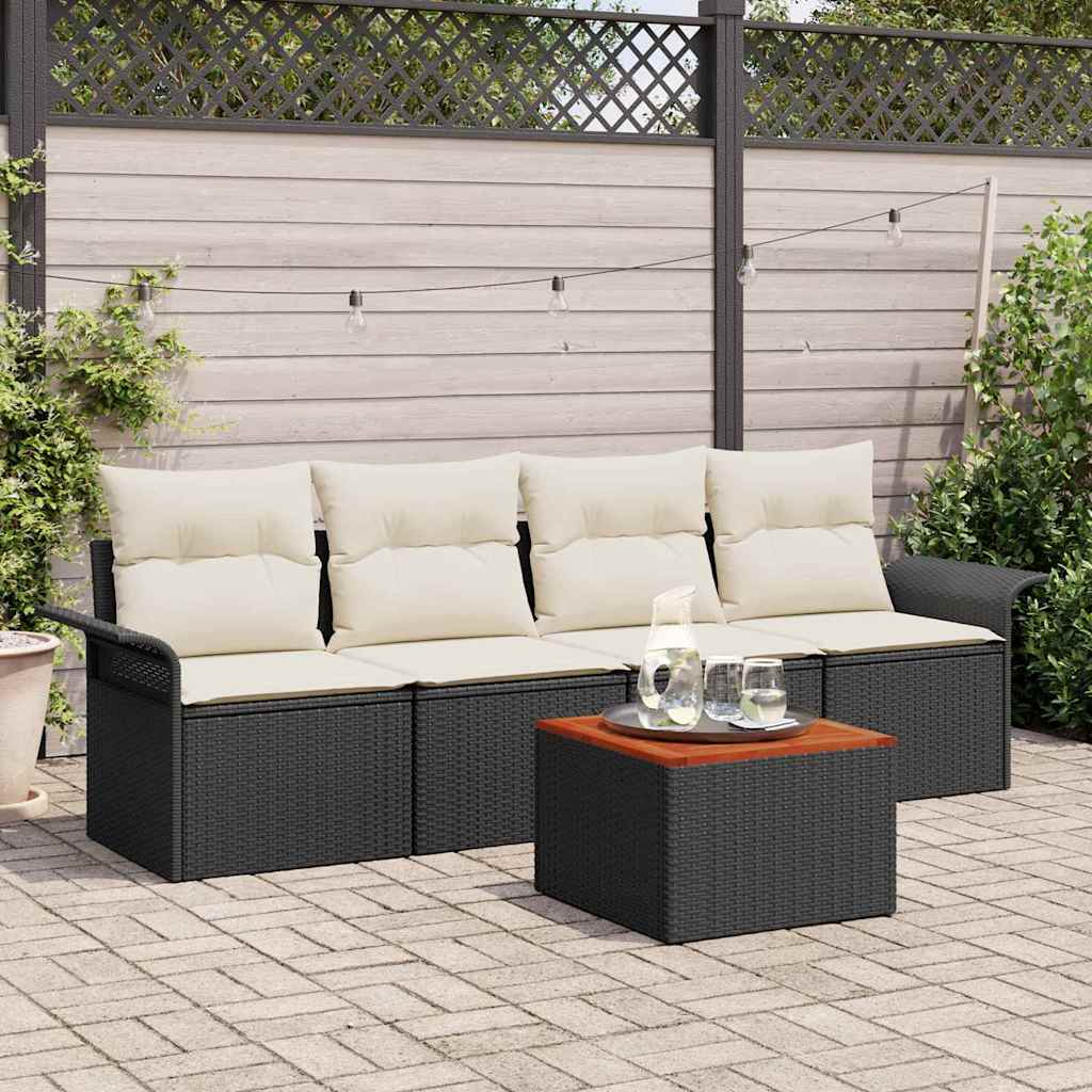 Havesofa Sæt med opbevaring 5 pcs Sort og Cream polyrattan