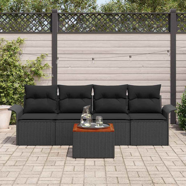 Havesofa Sæt 5 stk. 4-Antal sæder Sort polyrattan