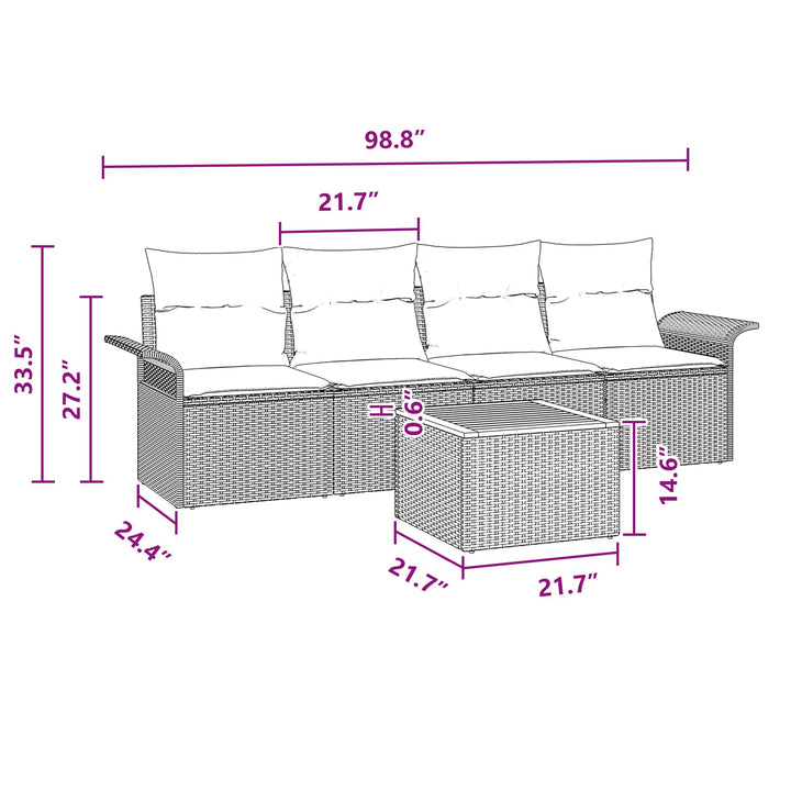 Havesofa Sæt med opbevaring 5 pcs Sort og turkis polyrattan