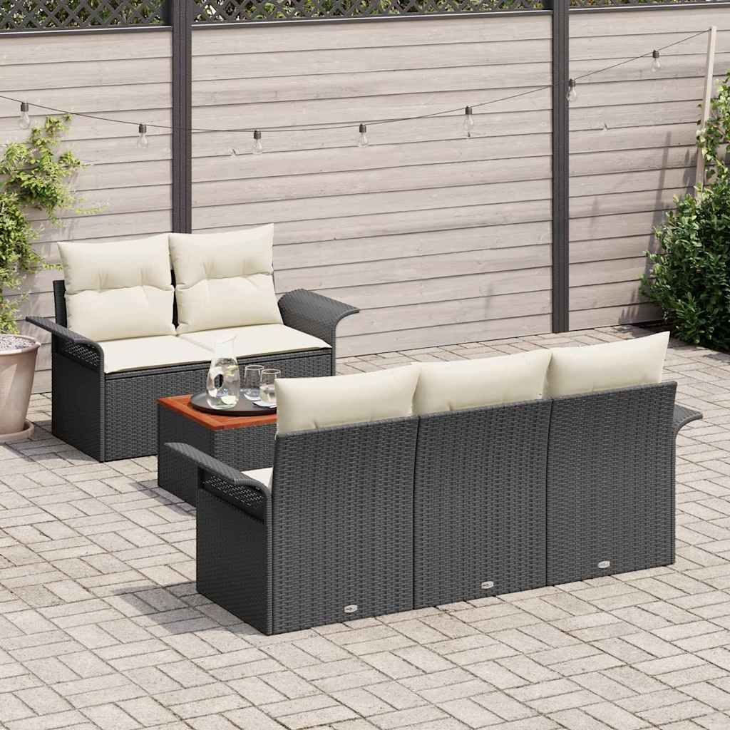 Havesofa Sæt 6 stk. 5-Antal sæder Sort og Cream polyrattan