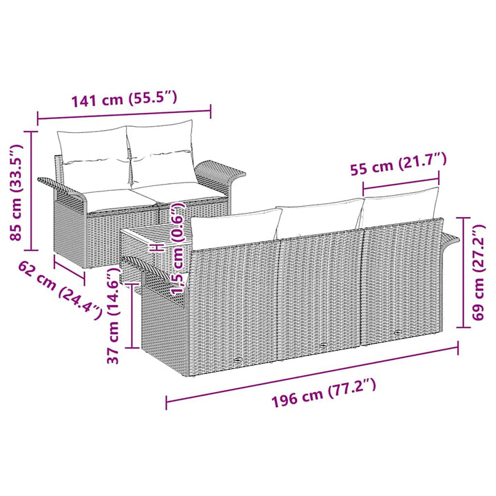 Havesofa Sæt 6 stk. 5-Antal sæder Sort og Cream polyrattan