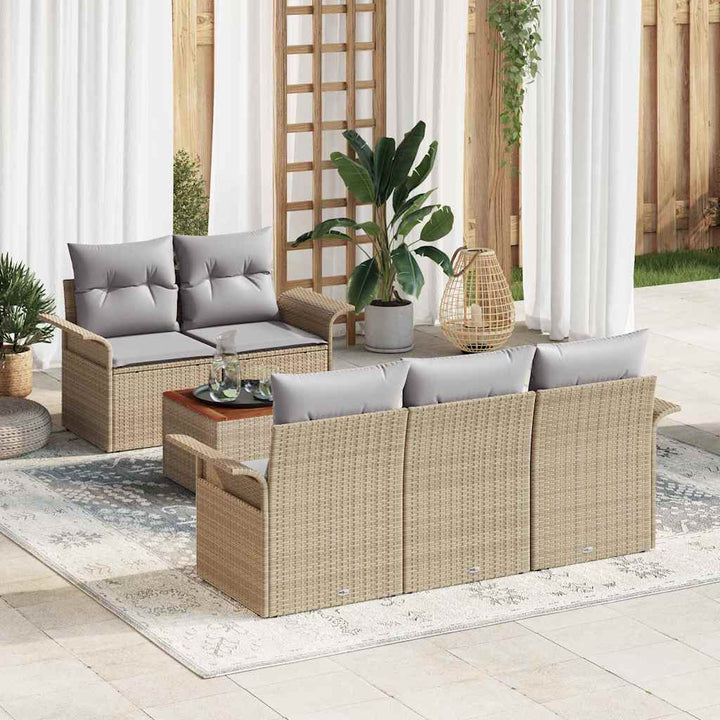 Havesofa Sæt 6 stk. 5-Antal sæder Beige og lys grå polyrattan