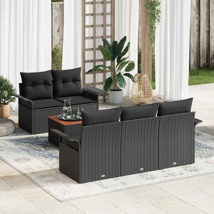 Havesofa Sæt med opbevaring 6 pcs Sort polyrattan