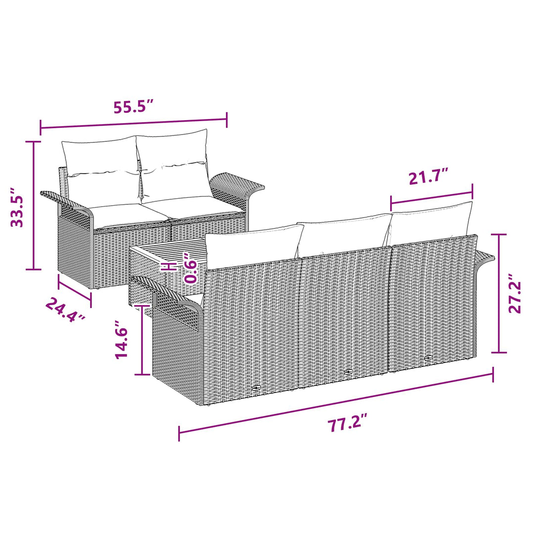 Havesofa Sæt med opbevaring 6 pcs Grå og Marineblå polyrattan