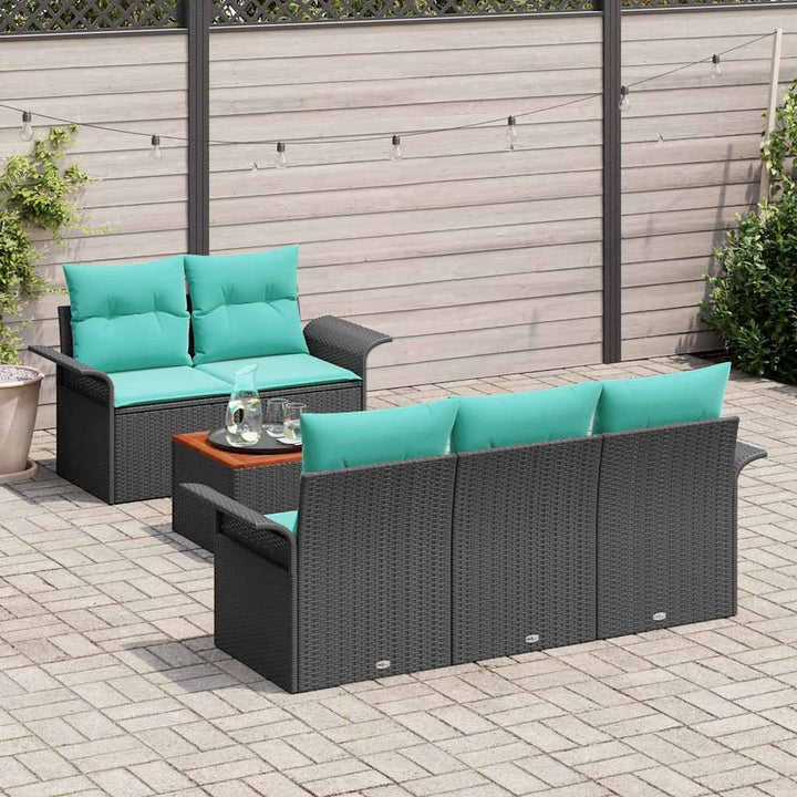 Havesofa Sæt med opbevaring 6 pcs Sort og turkis polyrattan